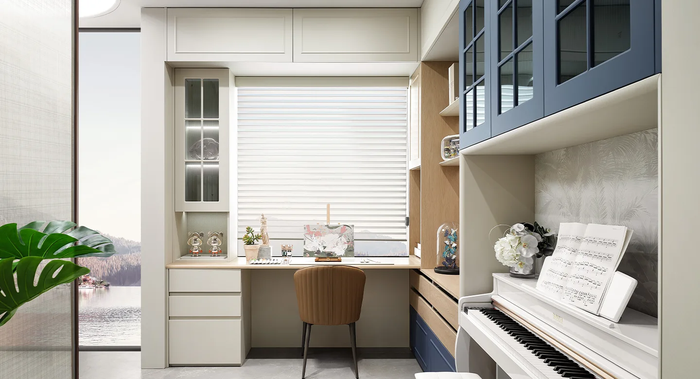 Thiết kế nội thất trọn gói phong cách Filoli Mỹ hiện đại màu xanh dương trắng