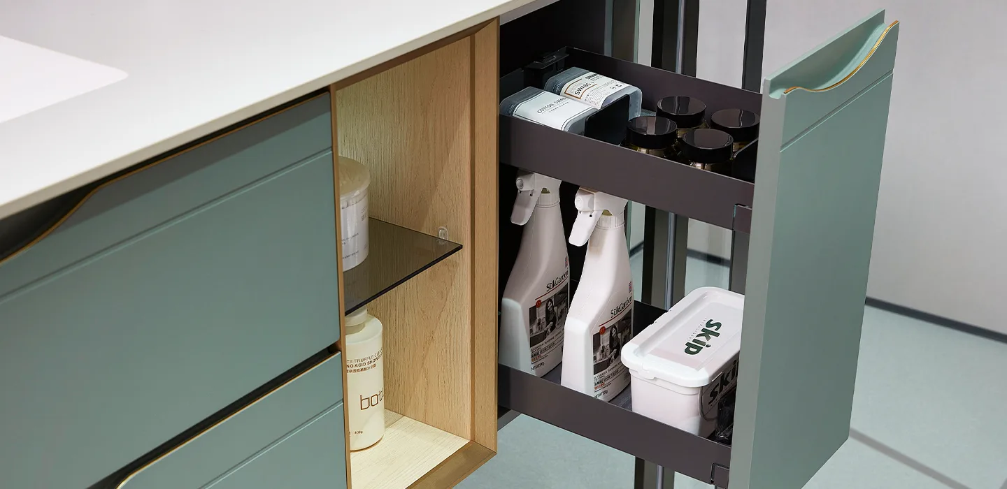 Thiết kế nội thất Tủ Lavabo treo tường cao cấp hiện đại màu xanh với mặt đá trắng