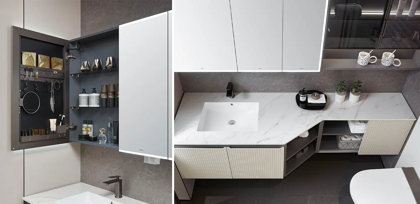 Thiết kế nội thất Tủ Lavabo treo tường màu Beige cao cấp hiện đại