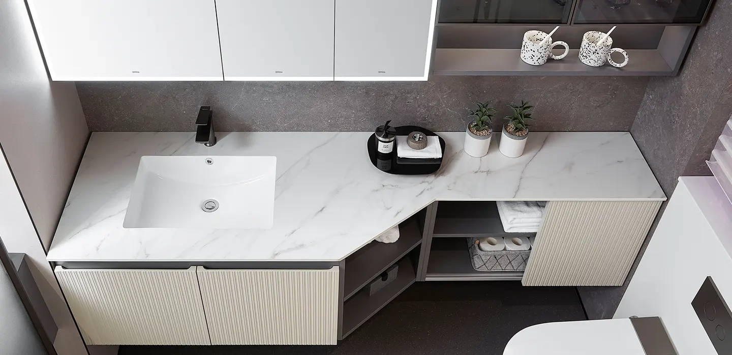 Thiết kế nội thất Tủ Lavabo treo tường màu Beige cao cấp hiện đại