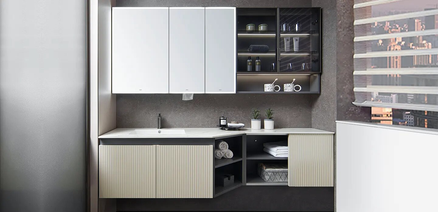 Thiết kế nội thất Tủ Lavabo treo tường màu Beige cao cấp hiện đại