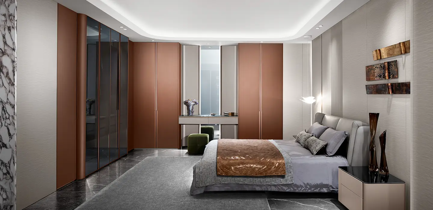 Thiết kế nội thất Tủ quần áo Mucha cao cấp hiện đại màu đỏ gỉ