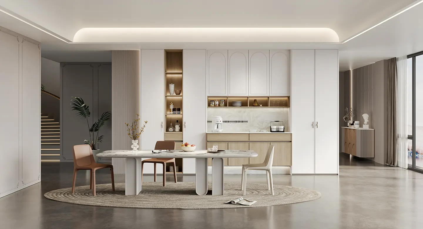 Thiết kế thi công Tủ bếp Carcassonne kiểu dáng mỏng gỗ sồi trắng