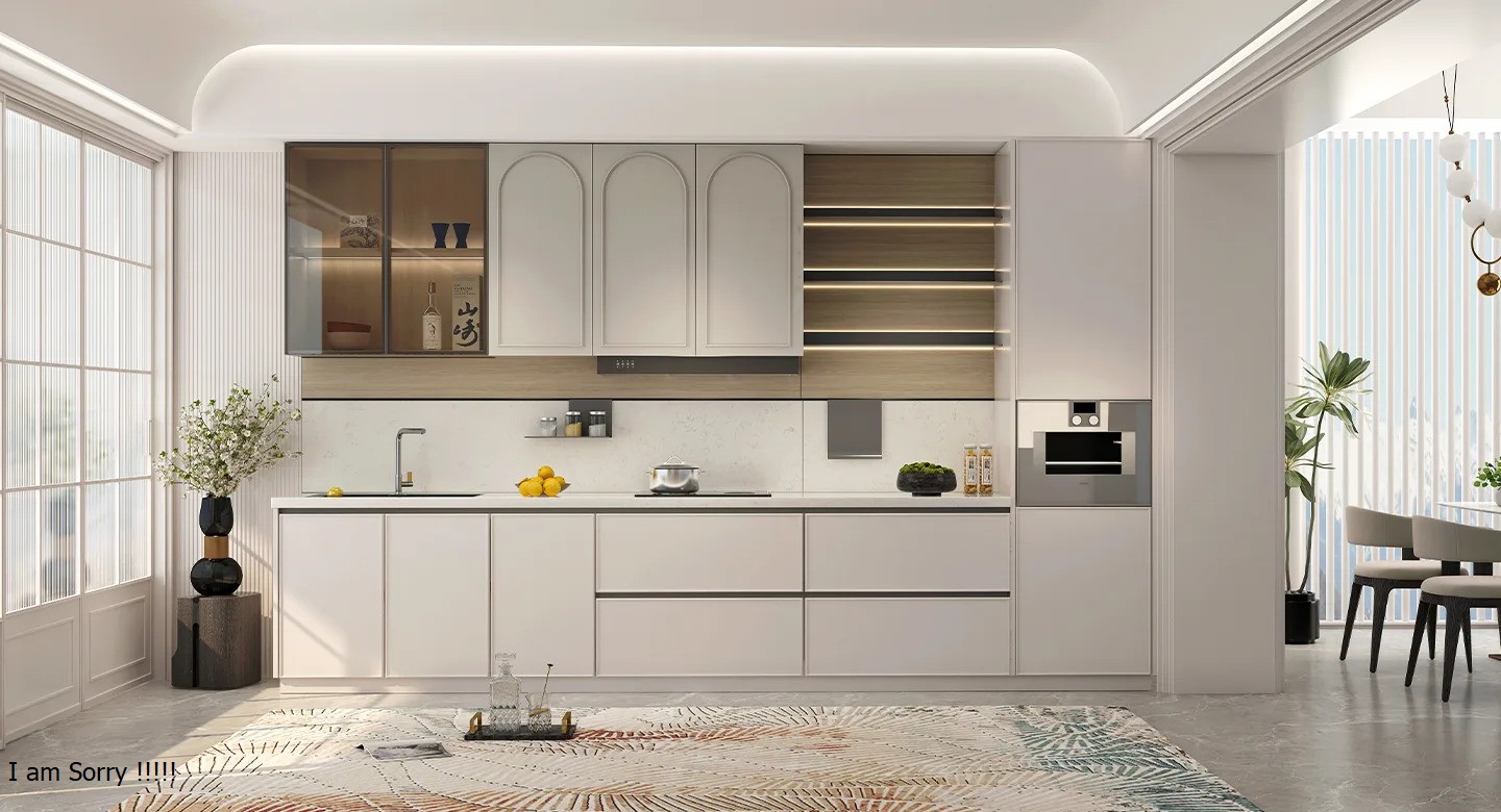 Thiết kế thi công Tủ bếp Carcassonne kiểu dáng mỏng gỗ sồi trắng
