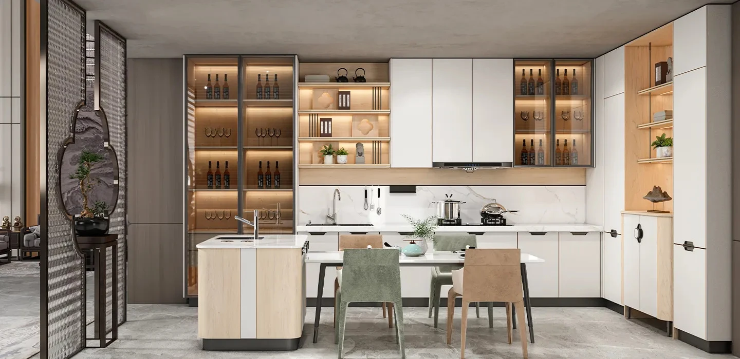 Thiết kế thi công Tủ bếp gỗ tự nhiên phủ Melamine màu trắng hiện đại