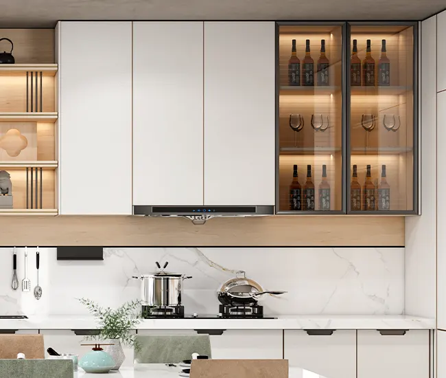 Thiết kế thi công Tủ bếp gỗ tự nhiên phủ Melamine màu trắng hiện đại