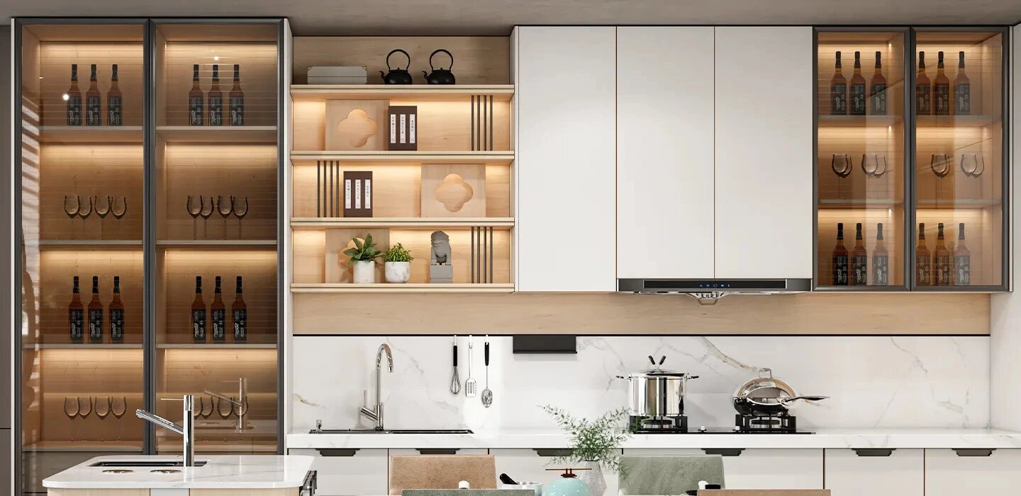 Thiết kế thi công Tủ bếp gỗ tự nhiên phủ Melamine màu trắng hiện đại