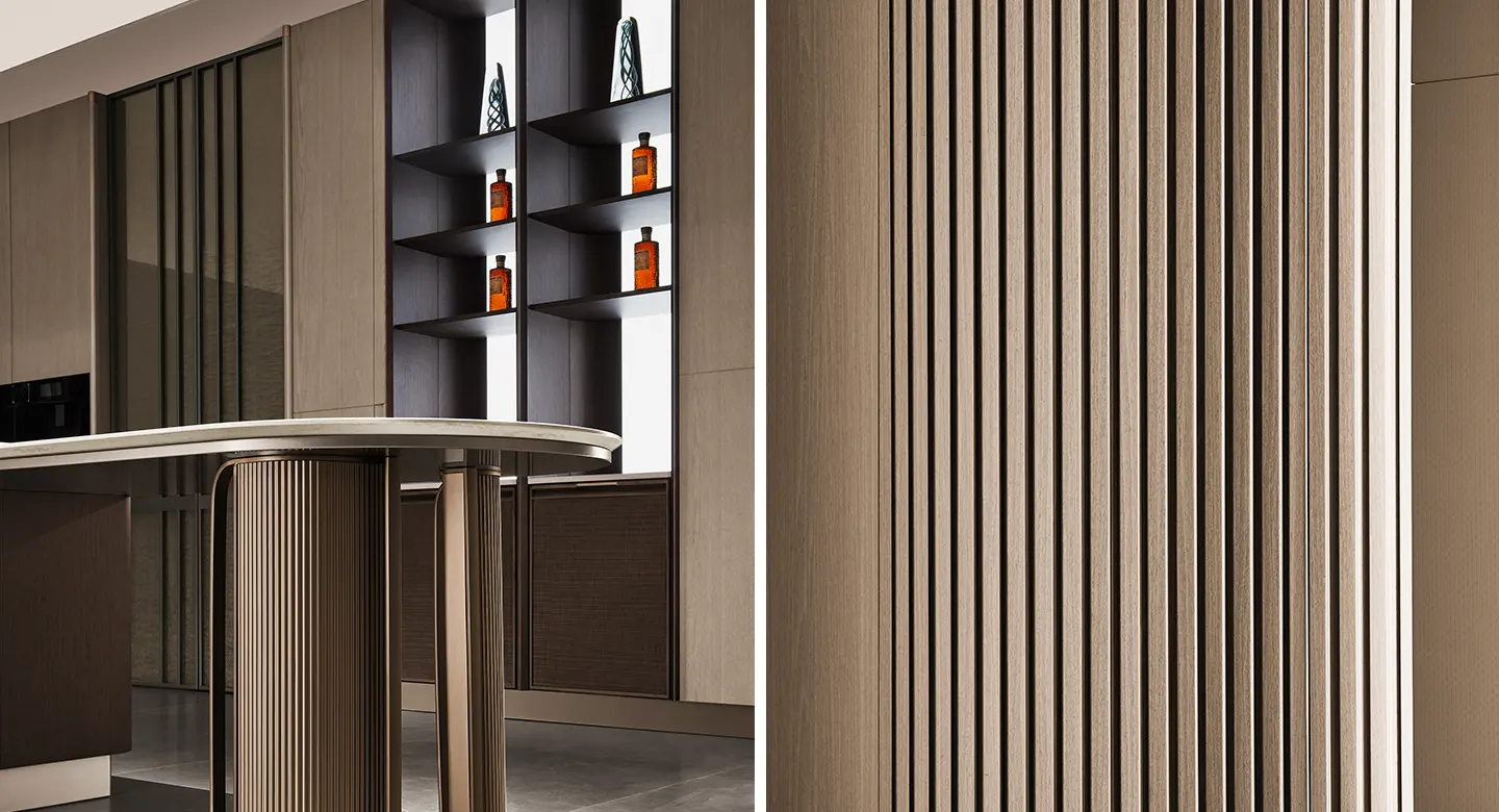 Thiết kế thi công Tủ bếp gỗ Veneer Ý cao cấp có đảo bếp POLYNESIA