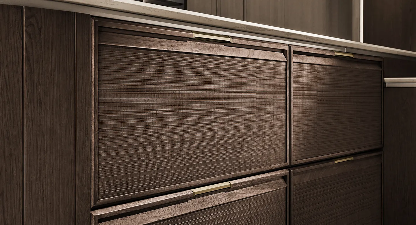 Thiết kế thi công Tủ bếp gỗ Veneer Ý cao cấp có đảo bếp POLYNESIA