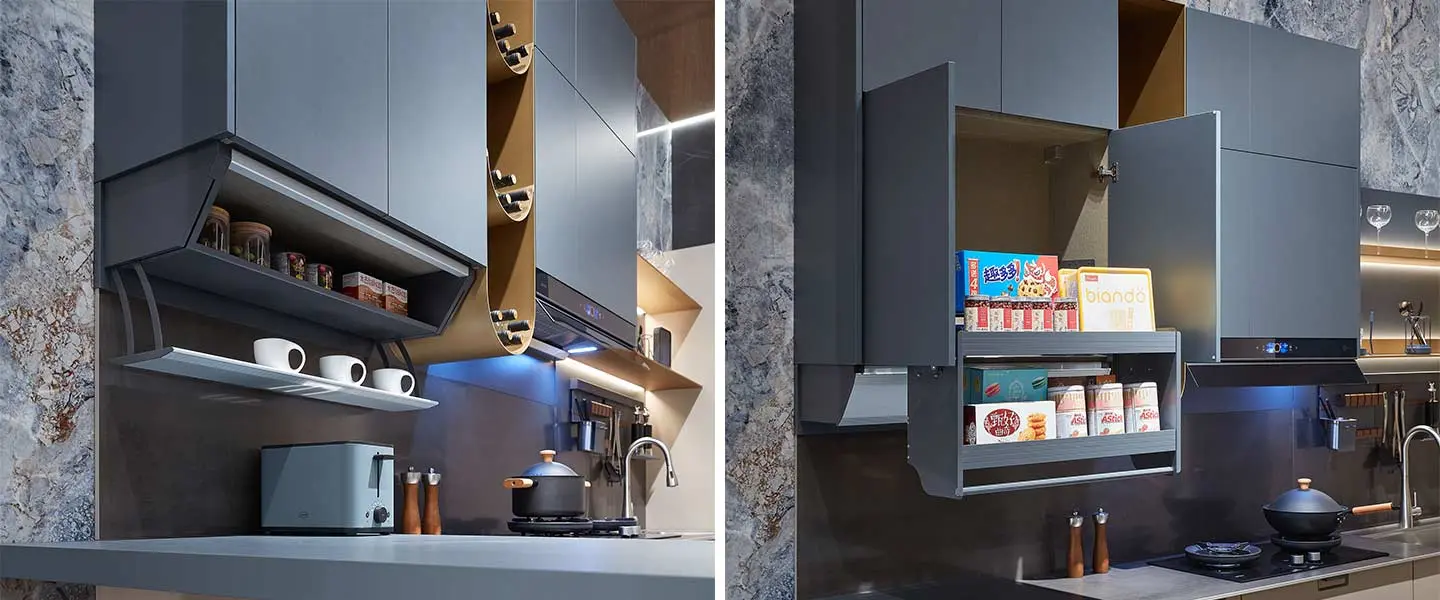 Thiết kế thi công Tủ bếp Melamine màu xanh hiện đại