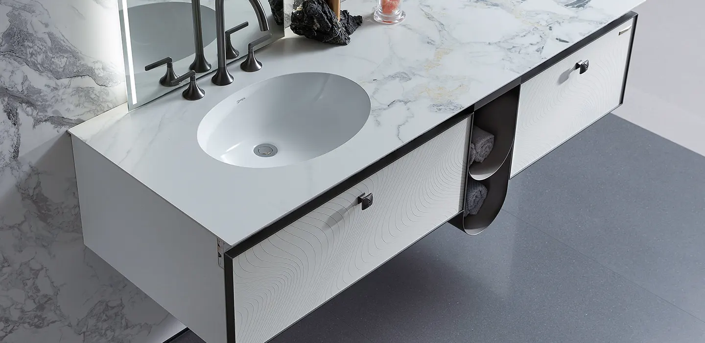 Thiết Kế Thi Công Tủ Lavabo Treo Tường Màu Trắng Hiện Đại Có Gương