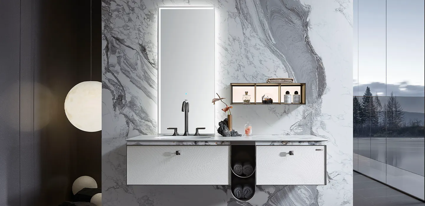 Thiết Kế Thi Công Tủ Lavabo Treo Tường Màu Trắng Hiện Đại Có Gương
