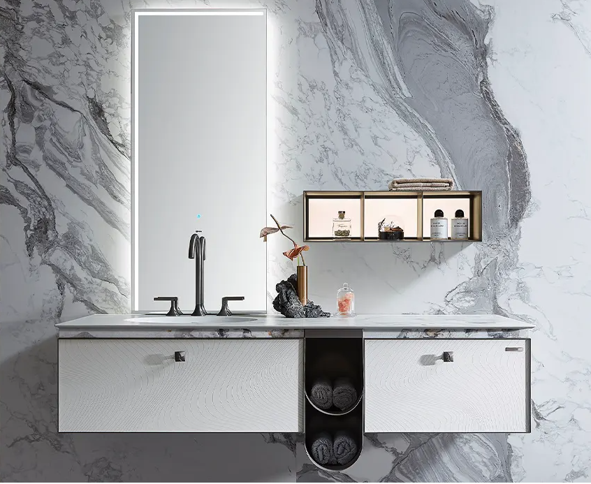Thiết Kế Thi Công Tủ Lavabo Treo Tường Màu Trắng Hiện Đại Có Gương