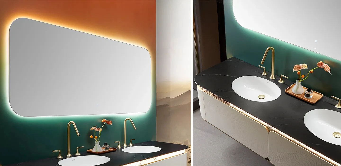 Thiết Kế Thi Công Tủ Lavabo Treo Tường Màu Trắng Với Mặt Đá Đen Hiện Đại