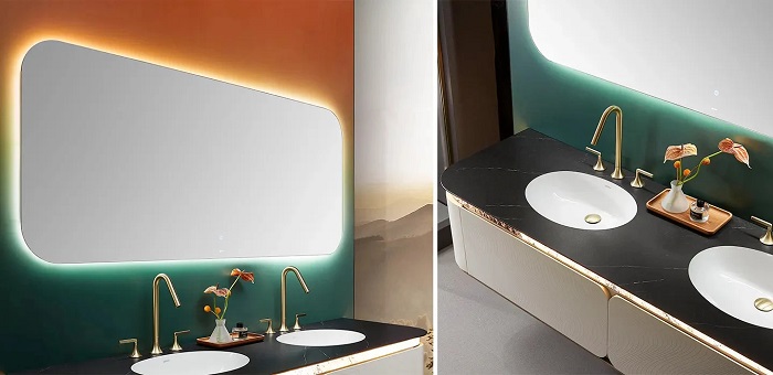 Thiết Kế Thi Công Tủ Lavabo Treo Tường Màu Trắng Với Mặt Đá Đen Hiện Đại