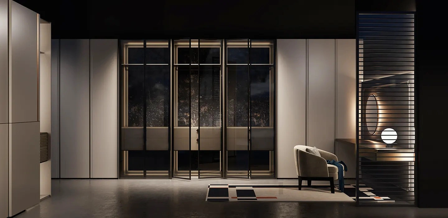 Thiết kế Thi công Tủ quần áo Eleganza hiện đại tay nắm âm màu xám nhạt