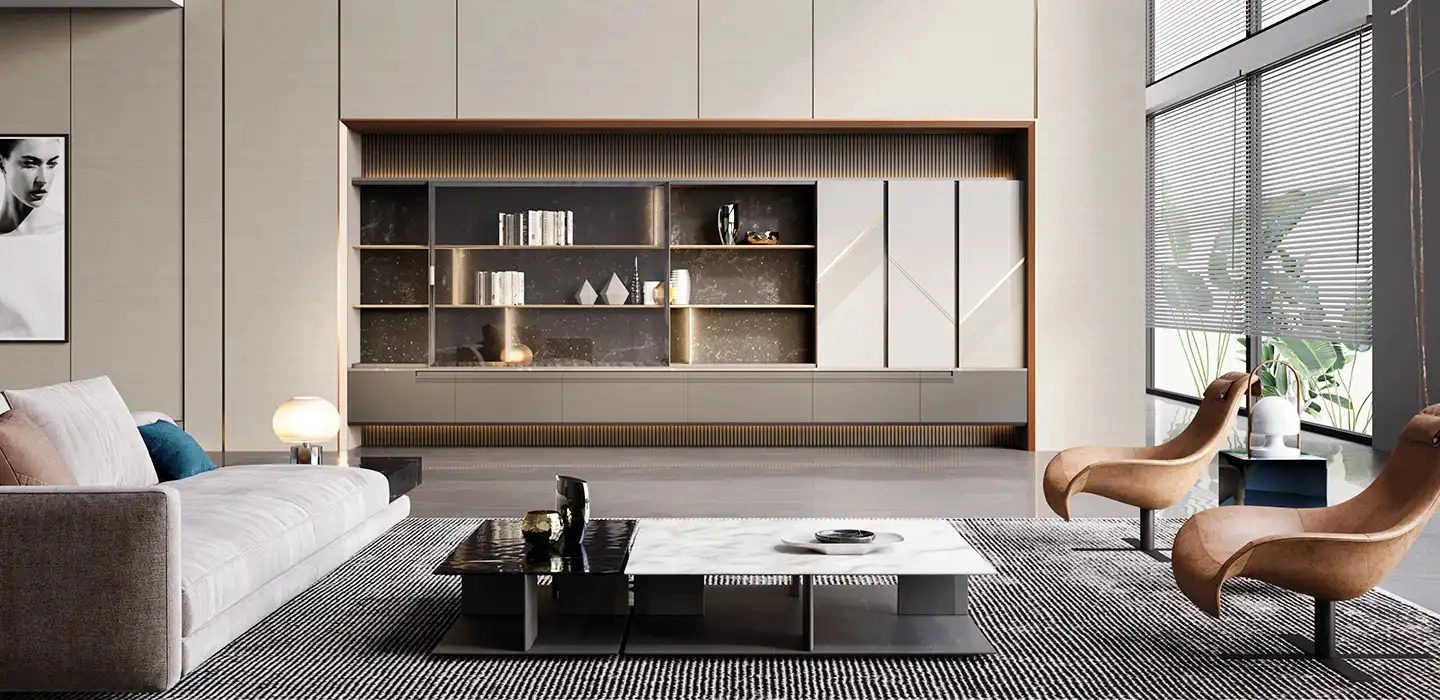 Thiết kế Thi công Tủ quần áo Eleganza hiện đại tay nắm âm màu xám nhạt