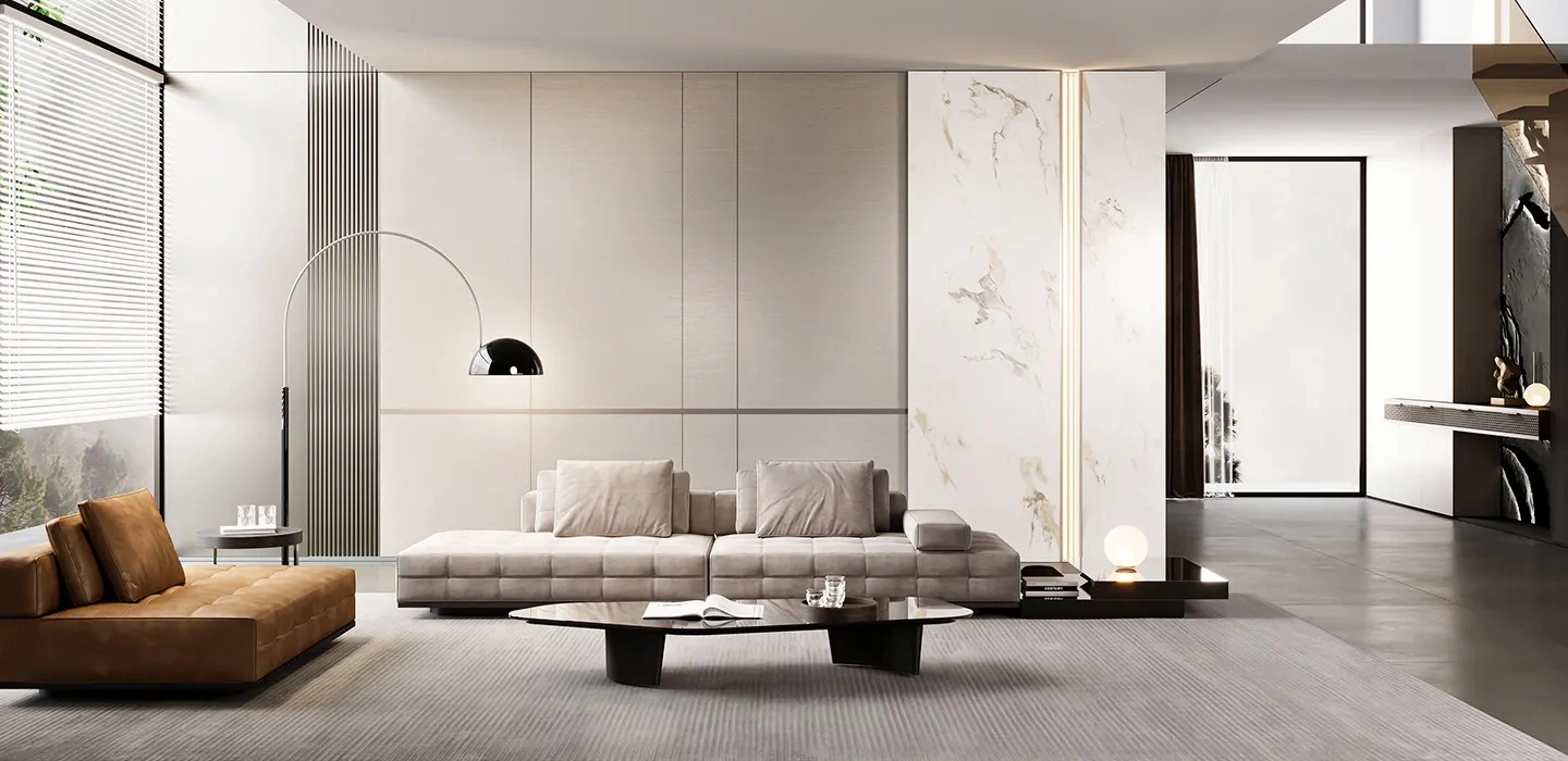 Thiết kế Thi công Tủ quần áo Eleganza hiện đại tay nắm âm màu xám nhạt