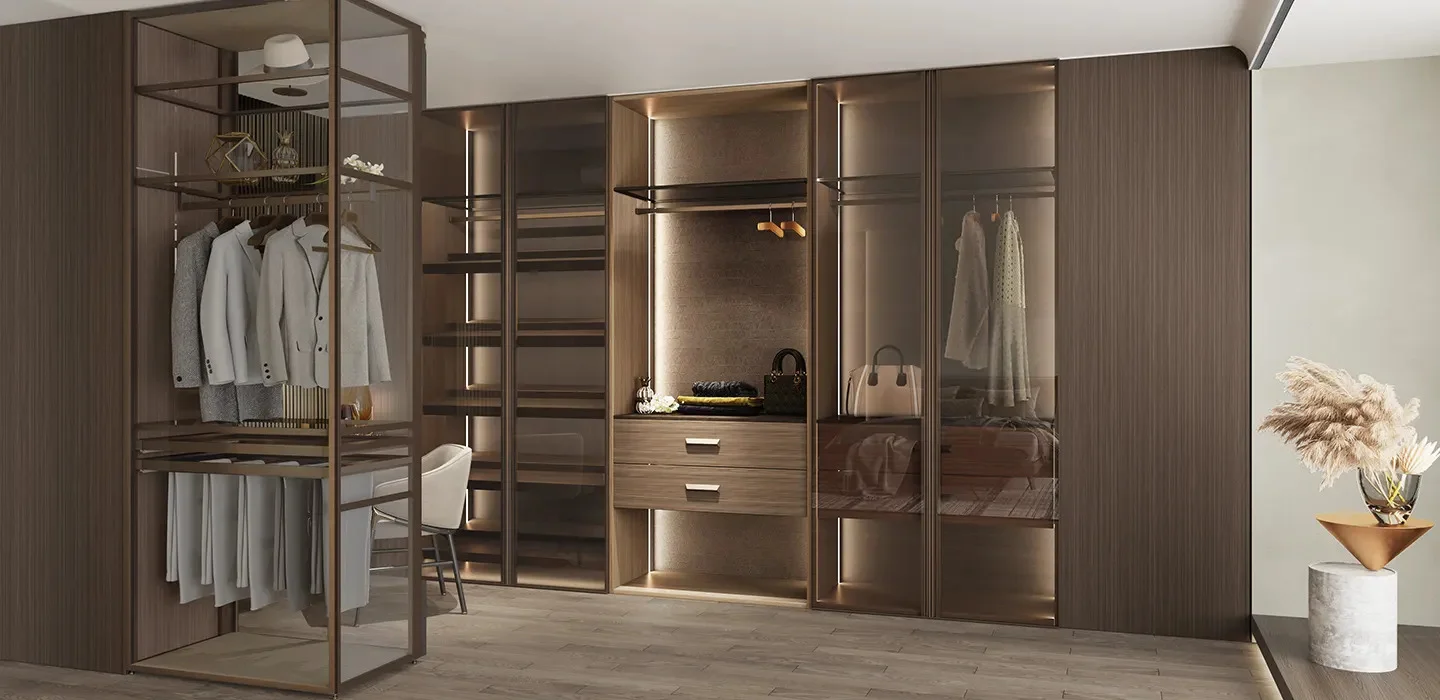 Thiết kế thi công Tủ quần áo hiện đại Walk-in Closet màu gỗ tự nhiên