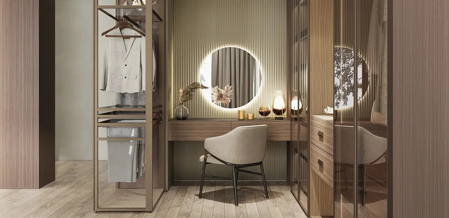Thiết kế thi công Tủ quần áo hiện đại Walk-in Closet màu gỗ tự nhiên