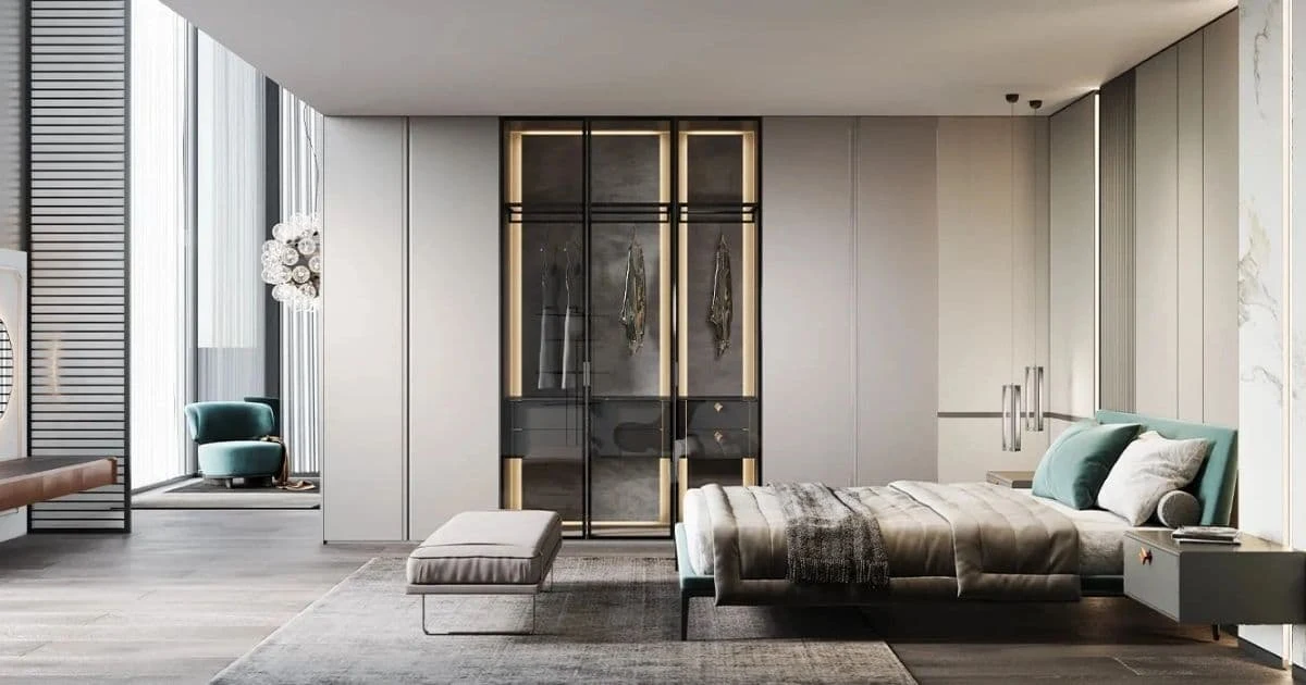 Thiết kế Thi công Tủ quần áo Urban Charm hiện đại không tay nắm màu xám