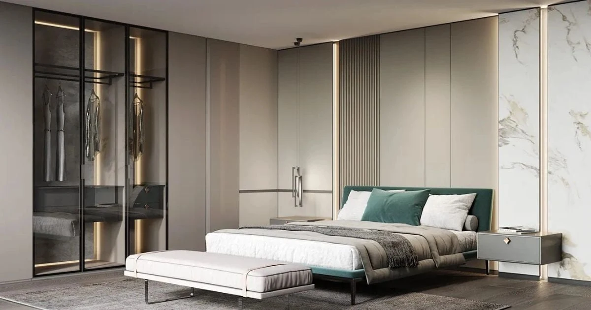 Thiết kế Thi công Tủ quần áo Urban Charm hiện đại không tay nắm màu xám