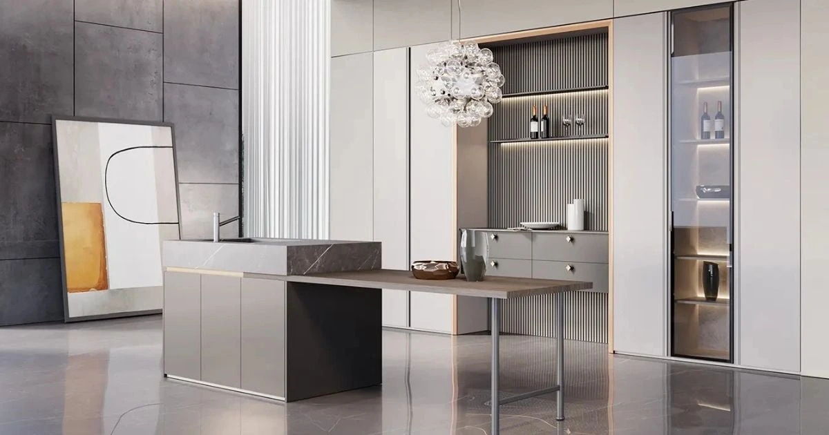 Thiết kế Thi công Tủ quần áo Urban Charm hiện đại không tay nắm màu xám