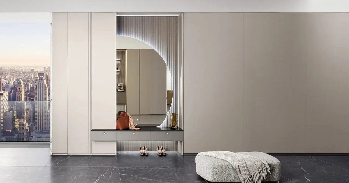 Thiết kế Thi công Tủ quần áo Urban Charm hiện đại không tay nắm màu xám