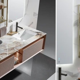 Thiết kế nội thất Tủ Lavabo đôi treo tường màu hồng cao cấp hiện đại