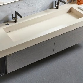 Thiết kế nội thất Tủ Lavabo treo tường cao cấp phủ Veneer gỗ xám