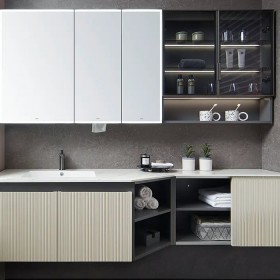 Thiết kế nội thất Tủ Lavabo treo tường màu Beige cao cấp hiện đại