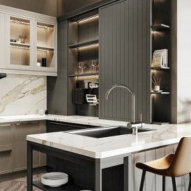 Thiết kế thi công Tủ Bếp Chữ G Phong Cách VILOA Mỹ Hiện Đại Màu Xám