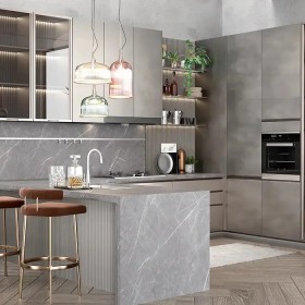 Thiết kế thi công Tủ bếp chữ U MAESTRO màu xám cao cấp