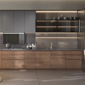 Thiết Kế Thi Công Tủ Bếp Veneer Phong Cách Đức Gỗ Óc Chó Tự Nhiên