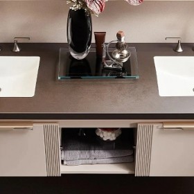 Thiết kế thi công Tủ Lavabo đôi treo tường màu xám nhạt hiện đại