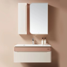 Thiết kế thi công Tủ Lavabo treo tường cao cấp hiện đại màu kem tối giản
