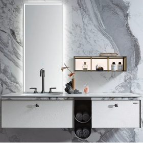 Thiết Kế Thi Công Tủ Lavabo Treo Tường Màu Trắng Hiện Đại Có Gương