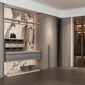 Thiết kế thi công Tủ quần áo Nilo cao cấp hiện đại màu xám nhạt