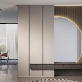 Thiết kế Thi công Tủ quần áo Urban Charm hiện đại không tay nắm màu xám